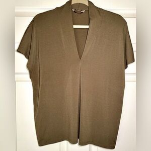 H&M Olive Green Deep V-Neck Cap Sleeve Top — Size Large